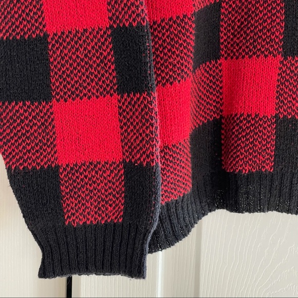 Buffalo Check Red and Black Cotton Country Slouchy Christmas Sweater Size L - Picture 5 of 11